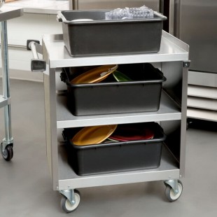 Lakeside 822BS 3 Shelf Heavy Duty Stainless Steel Utility Cart with Enclosed Base and Beige Suede Finish - 19 1/2 Lakeside 822BS 3 Shelf Heavy Duty Stainless Steel Utility Cart with Enclosed Base and Beige Suede Finish - 19 1/2