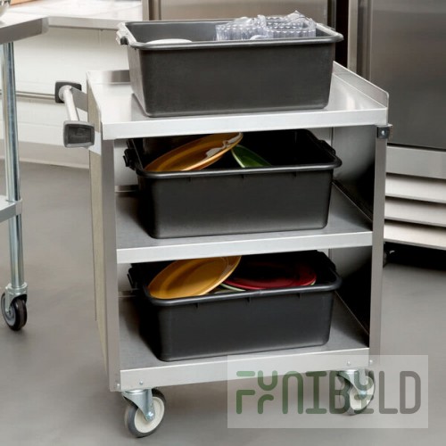 Lakeside 822BS 3 Shelf Heavy Duty Stainless Steel Utility Cart with Enclosed Base and Beige Suede Finish - 19 1/2