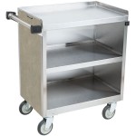 Lakeside 822BS 3 Shelf Heavy Duty Stainless Steel Utility Cart with Enclosed Base and Beige Suede Finish - 19 1/2 Lakeside 822BS 3 Shelf Heavy Duty Stainless Steel Utility Cart with Enclosed Base and Beige Suede Finish - 19 1/2