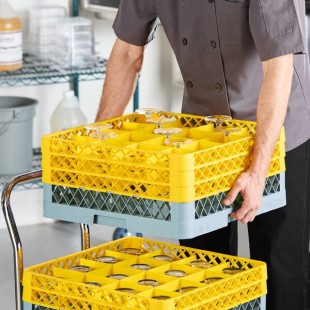 Noble Warewashing 16-Compartment Gray Full-Size Glass Rack with 3 Yellow Extenders Noble Warewashing 16-Compartment Gray Full-Size Glass Rack with 3 Yellow Extenders