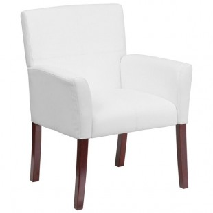 Flash Furniture BT-353-WH-GG White Leather Executive Side / Reception Chair with Mahogany Legs Flash Furniture BT-353-WH-GG White Leather Executive Side / Reception Chair with Mahogany Legs