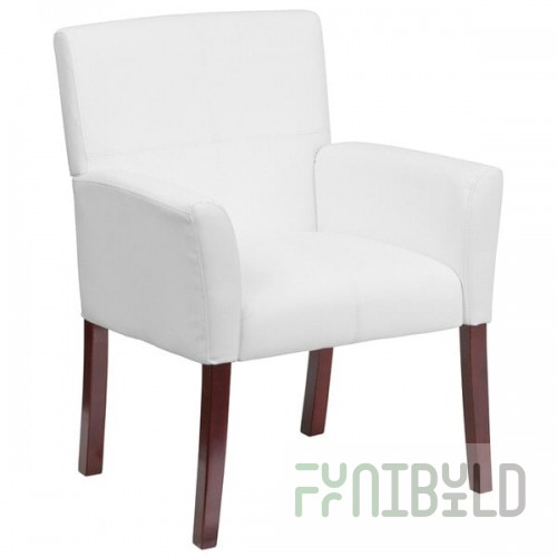 Flash Furniture BT-353-WH-GG White Leather Executive Side / Reception Chair with Mahogany Legs
