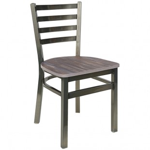 BFM Seating Lima Clear Coated Customizable Steel Ladder Back Side Chair with Relic Chestnut Seat