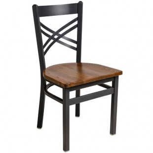 BFM Seating Akrin Sand Black Steel Side Chair with Cross Steel Back and Autumn Ash Wooden Seat