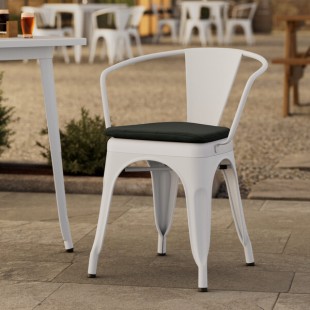 Lancaster Table & Seating Alloy Pearl White Outdoor Arm Chair with Black Fabric Magnetic Cushion