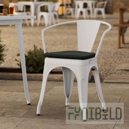 Lancaster Table & Seating Alloy Pearl White Outdoor Arm Chair with Black Fabric Magnetic Cushion