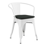 Lancaster Table & Seating Alloy Pearl White Outdoor Arm Chair with Black Fabric Magnetic Cushion Lancaster Table & Seating Alloy Pearl White Outdoor Arm Chair with Black Fabric Magnetic Cushion