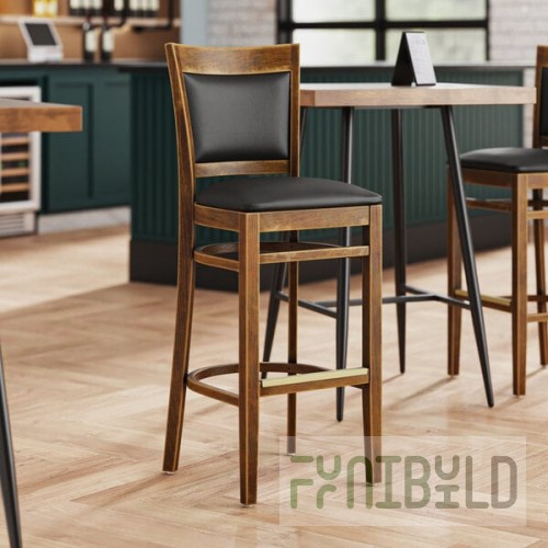 Lancaster Table & Seating Sofia Vintage Finish Wood Bar Stool with Black Vinyl Seat