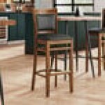 Lancaster Table & Seating Sofia Vintage Finish Wood Bar Stool with Black Vinyl Seat