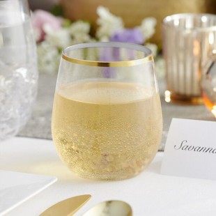 Visions Dynasty 12 oz. Clear Plastic Stemless Wine Glass with Gold Rim - 64/Case Visions Dynasty 12 oz. Clear Plastic Stemless Wine Glass with Gold Rim - 64/Case