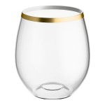 Visions Dynasty 12 oz. Clear Plastic Stemless Wine Glass with Gold Rim - 64/Case