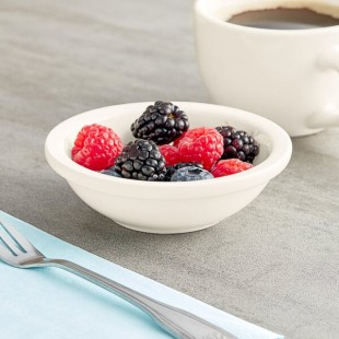Acopa 3.5 oz. Ivory (American White) Rolled Edge Stoneware Fruit Bowl / Monkey Dish - 36/Case