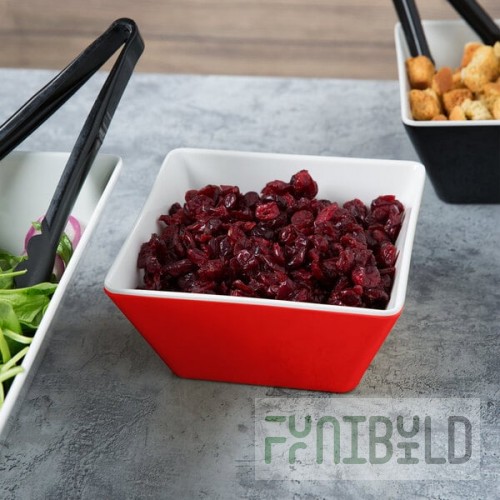 Vollrath V2220240 1.5 Qt. Red / White Medium Square Melamine Bowl