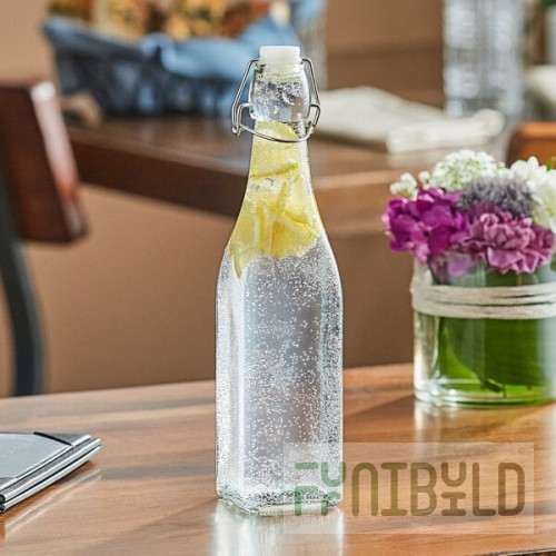 Acopa 19 oz. Customizable Clear Glass Bottle with Wire Bail Swing Top Lid - 12/Case