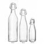 Acopa 19 oz. Customizable Clear Glass Bottle with Wire Bail Swing Top Lid - 12/Case
