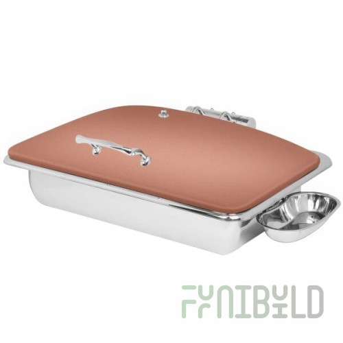 Eastern Tabletop 3935CP Crown 8 Qt. Rectangular Copper Coated Stainless Steel Induction Chafer with Hinged Dome Cover