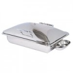 Eastern Tabletop 3935CP Crown 8 Qt. Rectangular Copper Coated Stainless Steel Induction Chafer with Hinged Dome Cover