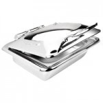 Eastern Tabletop 3935CP Crown 8 Qt. Rectangular Copper Coated Stainless Steel Induction Chafer with Hinged Dome Cover