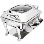 Eastern Tabletop 3935CP Crown 8 Qt. Rectangular Copper Coated Stainless Steel Induction Chafer with Hinged Dome Cover