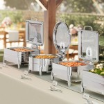 Acopa Manchester 8 Qt. Full Size Stainless Steel Induction / Traditional Dual Purpose Chafer with Glass Top, Soft Close Lid, and Stand with Fuel Holders