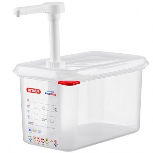 Araven 4.5 Qt. Translucent Condiment Pump Dispenser with 1 oz. Pump and Airtight Lid 01358 Araven 4.5 Qt. Translucent Condiment Pump Dispenser with 1 oz. Pump and Airtight Lid 01358