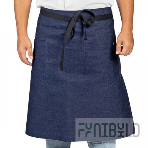 Uncommon Chef 3106 Indigo Customizable 100% Cotton Denim Metro Bistro Apron with Black Webbing and 2 Pockets - 24