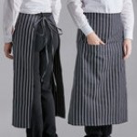 Choice Black and White Pinstripe Poly-Cotton Standard Bistro Apron with 1 Pocket - 33