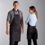 Choice Black and White Pinstripe Poly-Cotton Standard Bistro Apron with 1 Pocket - 33