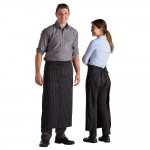 Choice Black and White Pinstripe Poly-Cotton Standard Bistro Apron with 1 Pocket - 33