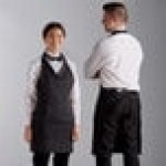 Choice Black and White Pinstripe Poly-Cotton Standard Bistro Apron with 1 Pocket - 33