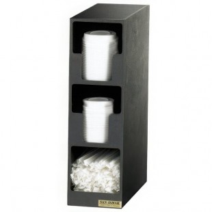 San Jamar L2202 Black 2-Compartment Vertical Countertop Lid Organizer with Straw Bin