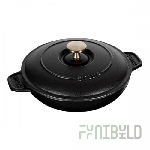 Staub 25 oz. Black Enameled Cast Iron Round Gratin / Roasting Dish with Lid 1004131