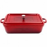GET Heiss 7.5 Qt. White Enamel Coated Cast Aluminum Rectangular Roasting Pan with Lid CA-017-AWH/BK/CC