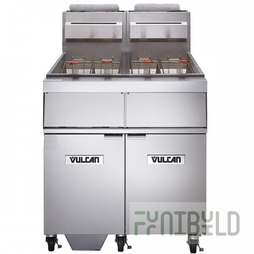 Vulcan 2GR45MF-2 Liquid Propane 90-100 lb. 2 Unit Floor Fryer System with Millivolt Controls and KleenScreen Filtration - 240,000 BTU
