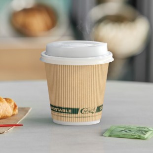 EcoChoice 8 oz. Sleeveless Ripple Kraft Paper Hot Cup and Lid - 100/Case EcoChoice 8 oz. Sleeveless Ripple Kraft Paper Hot Cup and Lid - 100/Case