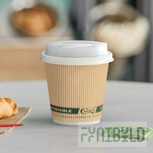 EcoChoice 8 oz. Sleeveless Ripple Kraft Paper Hot Cup and Lid - 100/Case