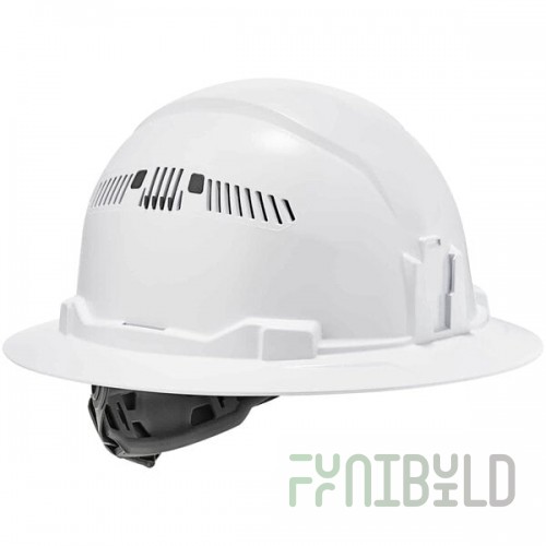 Ergodyne Skullerz 8973 White Class C Full Brim Hard Hat with 4-Point Ratchet Suspension
