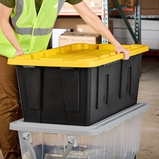 Tough Box 40 Gallon Black Storage Tote with Yellow Lid Tough Box 40 Gallon Black Storage Tote with Yellow Lid