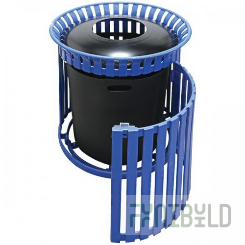 Wausau Tile MF3215 24 Gallon Flat Steel Round Trash Can with Aluminum Pitch-In Lid and Side Door