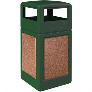 Commercial Zone 720429K StoneTec 42 Gallon Square Forest Green Decorative Trash Can with Sedona Panels and Dome Lid