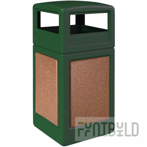 Commercial Zone 720429K StoneTec 42 Gallon Square Forest Green Decorative Trash Can with Sedona Panels and Dome Lid