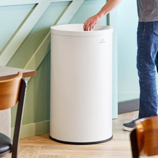 Lancaster Table & Seating 30 Gallon White Powder-Coated Metal Round Decorative Trash Can Lancaster Table & Seating 30 Gallon White Powder-Coated Metal Round Decorative Trash Can