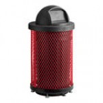 Lancaster Table & Seating 36 Gallon Heavy-Duty Round Red Expanded Steel Outdoor Trash Can with Dome Lid