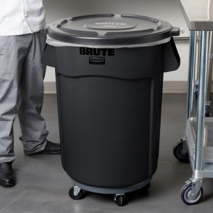 Rubbermaid® 690FG44TCBKK BRUTE 44 Gallon Black Executive Round Trash Can with Lid and Dolly Kit