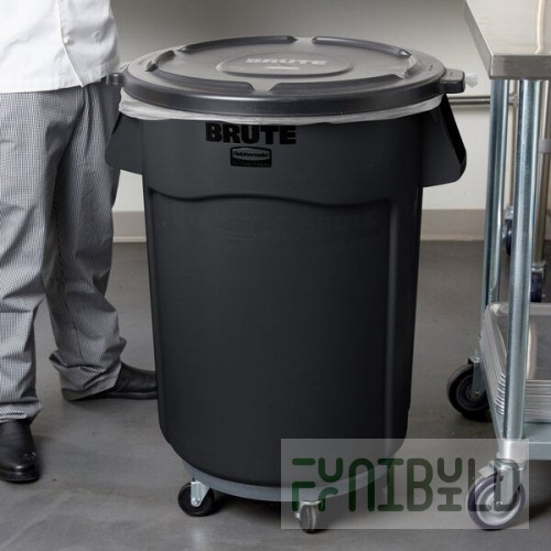 Rubbermaid® 690FG44TCBKK BRUTE 44 Gallon Black Executive Round Trash Can with Lid and Dolly Kit