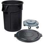 Rubbermaid® 690FG44TCBKK BRUTE 44 Gallon Black Executive Round Trash Can with Lid and Dolly Kit