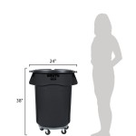 Rubbermaid® 690FG44TCBKK BRUTE 44 Gallon Black Executive Round Trash Can with Lid and Dolly Kit