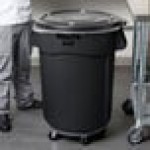 Rubbermaid® 690FG44TCBKK BRUTE 44 Gallon Black Executive Round Trash Can with Lid and Dolly Kit
