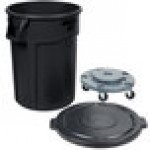 Rubbermaid® 690FG44TCBKK BRUTE 44 Gallon Black Executive Round Trash Can with Lid and Dolly Kit