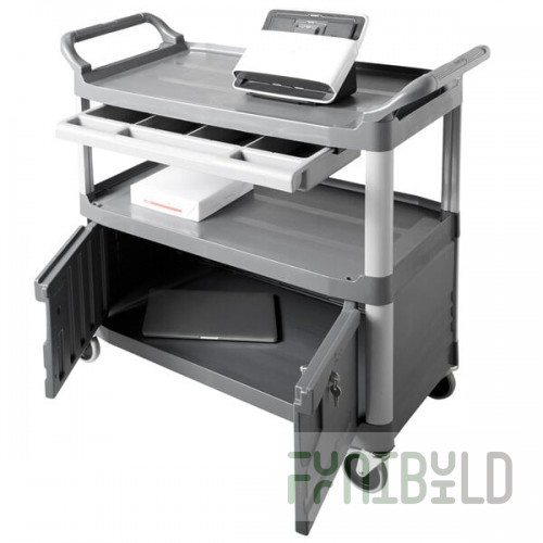 Rubbermaid® FG409400GRAY Xtra Gray 300 lb. Instrument Cart with Lockable Doors and Sliding Drawers